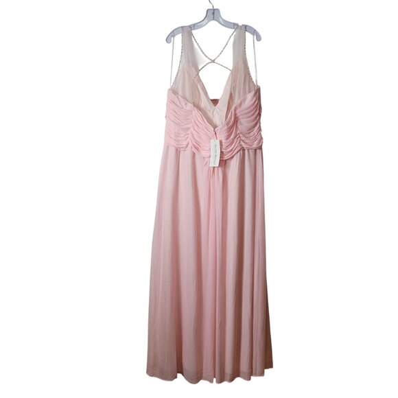 Allure Bridals Pink Pleated Chiffon Bridesmaid Gown Beaded Straps & Sheer Back - Picture 7 of 16